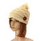 Women Button Crochet Knit Beret Hat Ski Baggy Beanie Ball Wool Cap - Beige