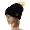 Women Button Crochet Knit Beret Hat Ski Baggy Beanie Ball Wool Cap - Black