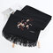 Women Ethnic Style Embroidered Woolen Blending Scarf Shawl Casual Warm Breathable Sunscreen Scarf - Black