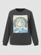 Plus Size Sun Pattern Long Sleeve Print Sweatshirt - Dark Gray