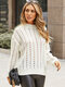 Solid Hollow Long Sleeve Crew Neck Sweater For Women - White