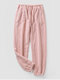 Fondo del pigiama caldo con coulisse in tinta unita con struttura in peluche da donna - Rosa