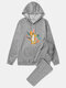 Mens Colorful Leaf Tiger Print Cotton Casual Hoodies Two Pieces Outfits - Gray