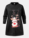 Plus Size Lovely Cartoon Elk Print Christmas Casual Sweatshirt - Black