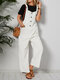 Stripe Print Button Pockets Knotted Casual Jumpsuit For Women - White