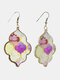 Vintage Baroque Alloy PU Leather Geometric-shape Argyle Floral Printing Earrings - #08