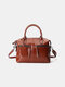 Women Retro Genuine Leather Multi-pockets Travel Handbag Shoulder Bag - Brown