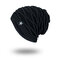 Men Five Star Warm Plus Velvet Knit Beanie Cap Soft Comfortable Fashion Beanie Ear Protection Cap - Black