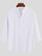 Mens Linen Casual Roll Sleeve Loose Buttons Pullover Henley Shirts - White