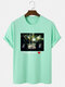 Mens Music Show Letter Graphic Cotton Short Sleeve T-Shirts - Green
