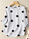 Dot Pattern 3/4 Sleeve Casual Crew Neck Blouse - White