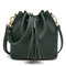 Women PU Leather Vintage Tassel Bucket Bags Mini Crossbody Bags - Green