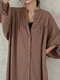 Solid Button Loose Lantern Long Sleeve Casual Shirt Dress - Coffee