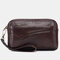 Men Genuine Leather Phone Bag Solid Clutch Bags - Coffee
