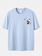 Plus Size Mens Cartoon Panda Pattern 100% Cotton Casual Short Sleeve T-Shirt - Blue