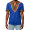 Mens African Ethnic Style 3D Printed V-neck Casual Summer T Shirts - Blue