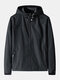 Mens Outdoor Sport Waterproof Quick Dry Zipper Pocket Drawstring Hooded Jackets - Black