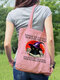 Women Canvas Magic Hat Cat Pattern Printing Handbag Shoulder Bag Tote - Red