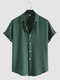 Mens Pure Color Lapel Button Up Cotton Basics Short Sleeve Shirts - Green