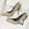 Women Solid Color Pointed Toe Fashion Metal Decor Fine Heels - Khaki