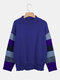 Loose Striped Long Sleeve Elastic Neck Casual Plus Size Sweater - Blue