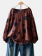 Dot Print Long Sleeves O-neck Casual Blouse - Rust Red