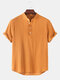 Mens Basic Solid Color Linen Short Sleeve Henley Shirt - Khaki