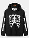 Mens Halloween Skeleton Printed Snood Street Overhead Drawstring Hoodies - Black
