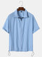 Mens Solid Color Zipper Drawstring Sun Protection Clothing Five-point Sleeve Shirt - Blue