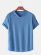 Mens Solid Color Breathable & Thin Loose V-Neck T-Shirts - Blue
