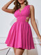 Solid Cut Out Pleated Deep V-neck Sleeveless Mini Dress - Rose