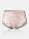 Calcinhas femininas de cintura alta transparente em renda fina e respirável floral sexy - Rosa