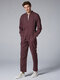 Men Striped Jumpsuit Cotton Slim Zip Down Dark Color Home Loungewear With Pockets - Red