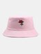 Unisex Cotton Rose Embroidery Fashion Sunshade Bucket Hat - Pink
