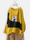 Casual Patch Funny Print Long Sleeve Overhead Sweatshirt - Yellow