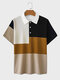 Mens Color Block Patchwork Short Sleeve Golf Shirts - Brown