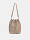 Brenice Women PU Leather Elegant Large Capacity Bucket Bag String Design Popular Crossbody Bags - Khaki