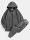 Mens Cotton Zip Front Hooded Sweatshirt With Sweatpants Solid Two Pieces Outfits - Gray