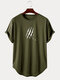 Mens Animal Paw Print High Low Curved Hem Sporty Short Sleeve T-Shirts - Army Green