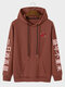 Mens Rose Chinese Character Sleeve Print Pouch Pocket Casual Drawstring Hoodies - Brick Red