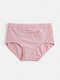 Women Solid Color Cotton Breathable High Waist Panties With Zipped Welt Pocket - Pink 1