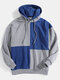 Mens Contrast Color Block Stitching Loose Casual Drawstring Hoodies - Gray
