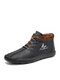 Men Hand Stitching Leather Non Slip Splicing Casual Ankle Boots - Black