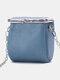 Genuine Leather Metal Buckle Design Crossbody Bag Phone Bag Coin Purse - Blue