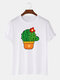 Men 100% Cotton Cactus Printed Casual T-Shirt - White