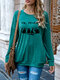 Cat Print Long Sleeve Loose Casual T-Shirt For Women - Green