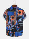 Mens Abstract Geometric Print Button Up Short Sleeve Shirts - Blue