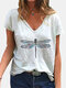 Dragonfly Printed Short Sleeve V-neck T-shirt For Women - White