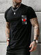 T-shirts à manches courtes et col rond imprimé élément japonais pour hommes - Noir