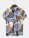Mens Block Leopard Print Button Up Short Sleeve Shirts - Gray